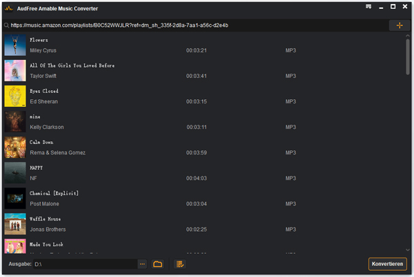 amazon music playlist zu audfree hochladen