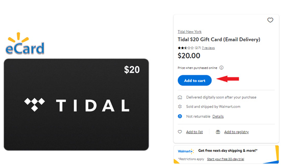 tidal geschenkkarte bei walmart.com kaufen