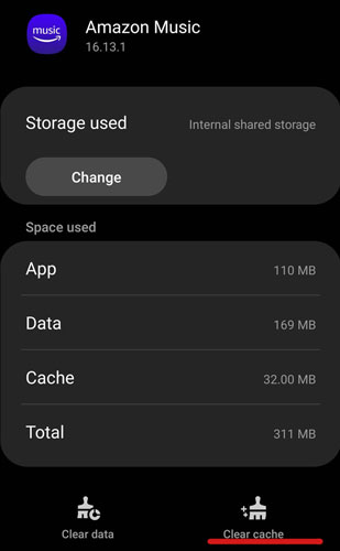 clear amazon music app cache on android