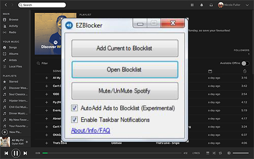 anzeigen blockieren spotify fenster von ezblocker