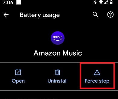 amazon musicがシャッフルされないのを修正するためにアプリを強制停止する