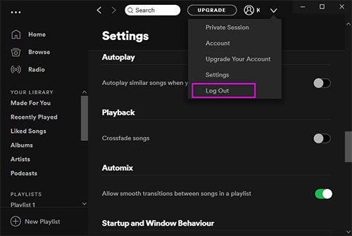 spotify desktop abmelden