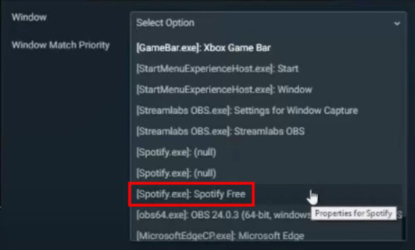 spotify in streamlabs obs auswählen