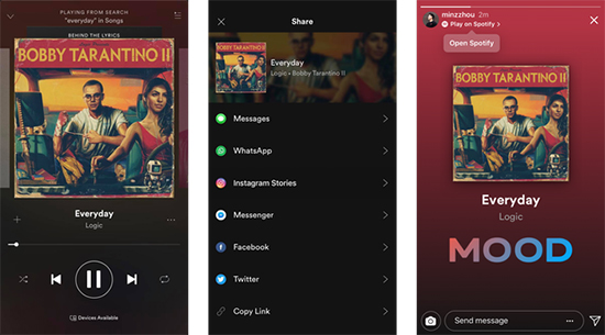 spotify songs auf instagram stories teilen