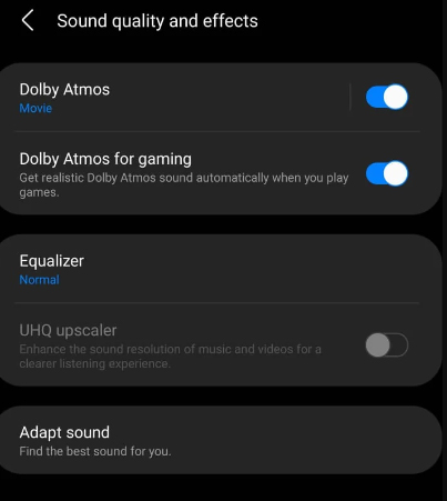 klangqualität oder effekt als dolby atmos einstellen