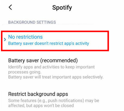 spotify ohne einschränkungen auf battery saver einstellen