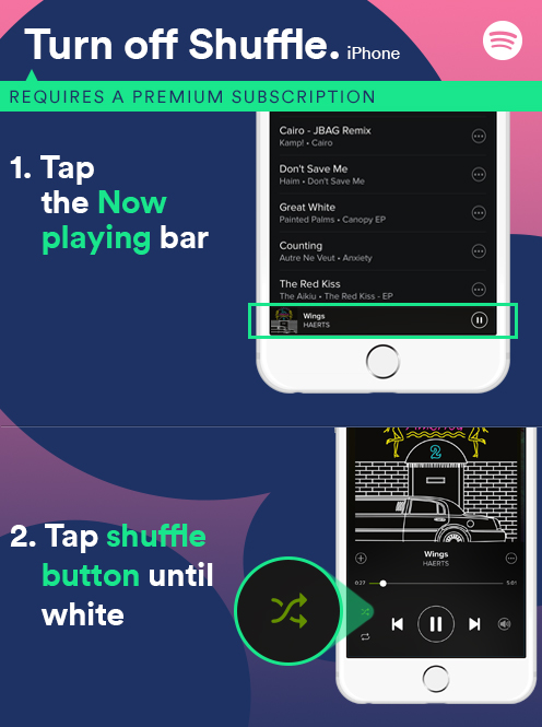 spotify shuffle play auf dem iphone ausschalten
