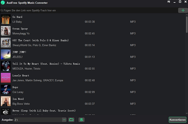 spotify musik in audfree spotify downloader importieren